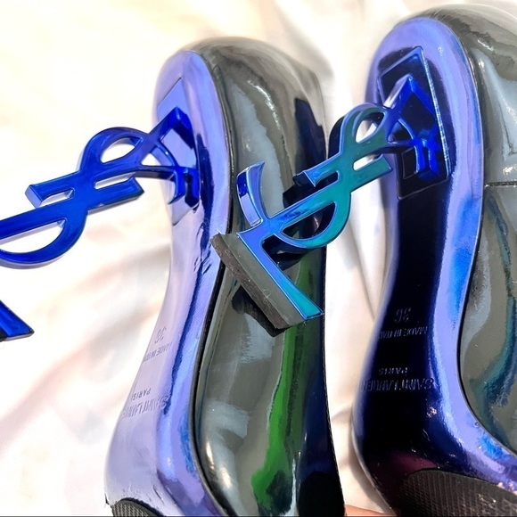 Saint Laurent YSL Limited Opyum 110 Patent Heels Blue Black 36 Authentic - Picture 7 of 13